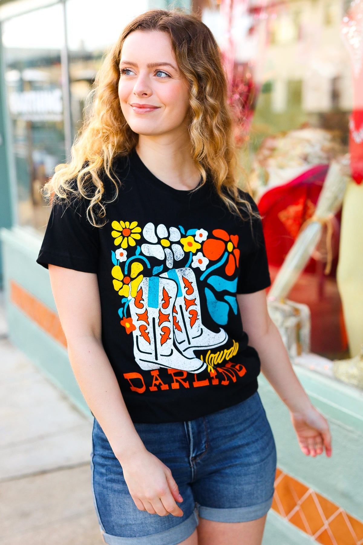Black Cotton HOWDY DARLING Graphic Tee