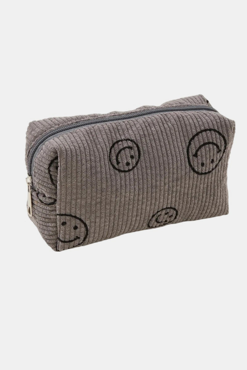 Zenana Smiley Face Corduroy Cosmetic Pouch - 6 Colors