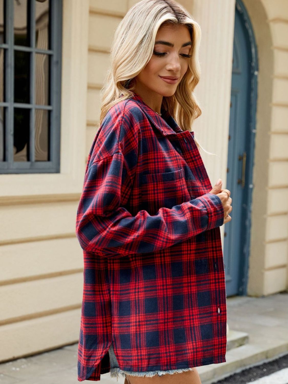 Elena Plaid Collared Neck Long Sleeve Shirt - 7 Styles Trendsi