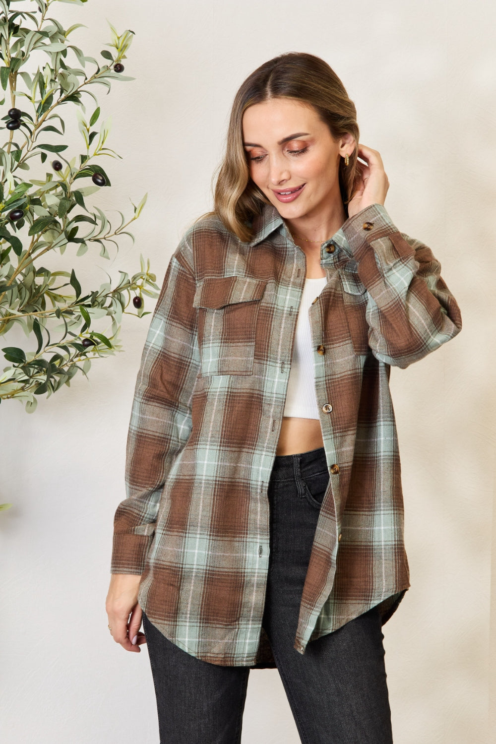 Double Take Plaid Shirt - Shop All Around Divas