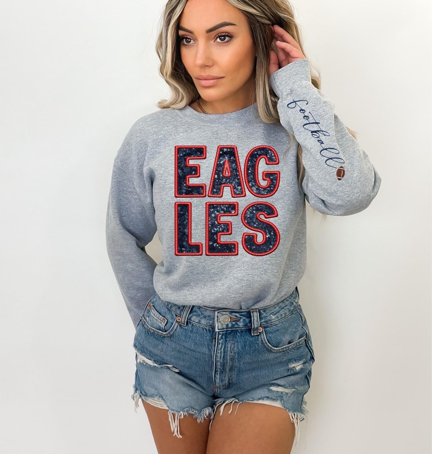 NFL Football Teams With Sleeve Faux Embroidery Glitter Southern Magnolia Boutique.Co