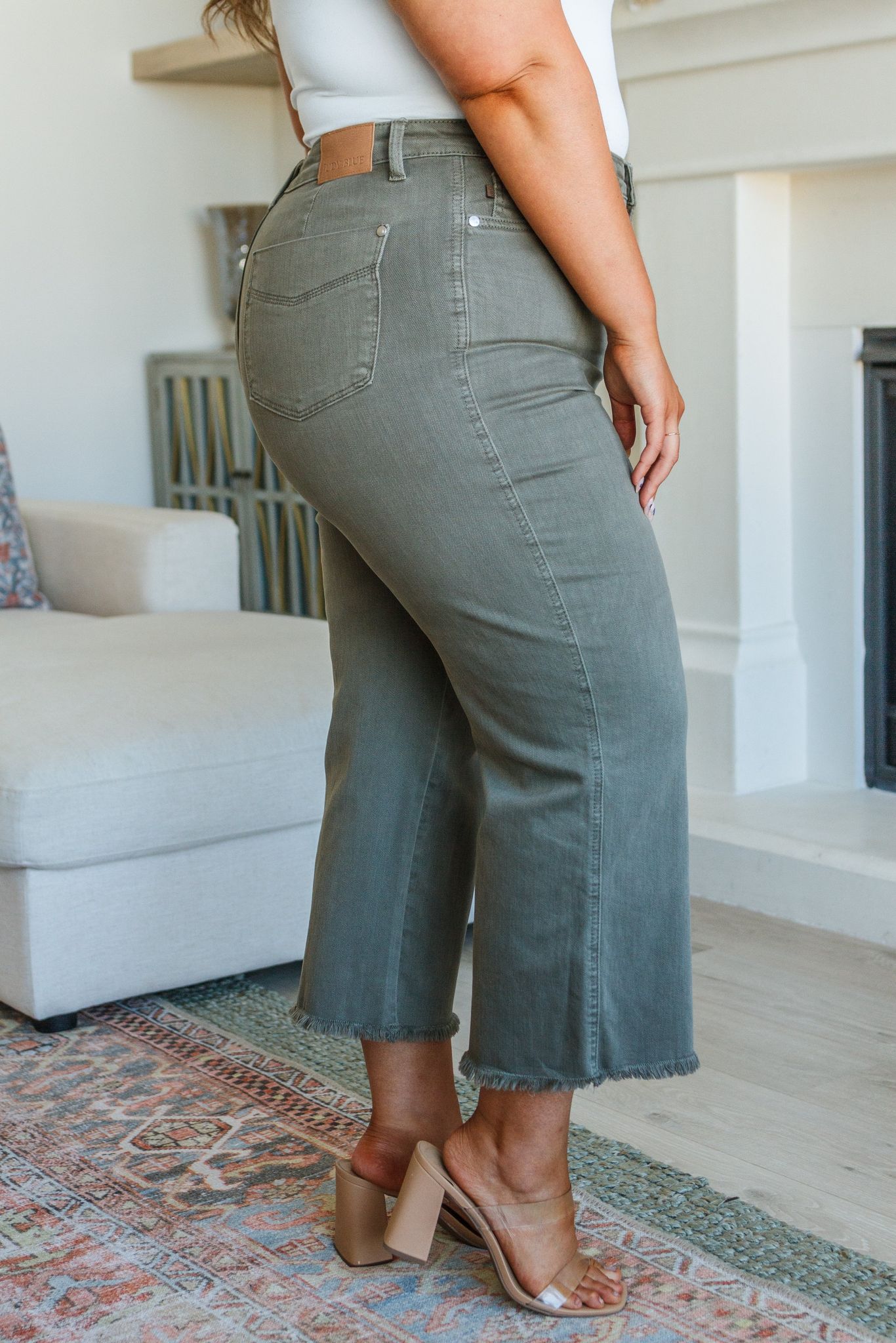 Harvey High Rise Crop Jeans in Olive - Shop All Around Divas
