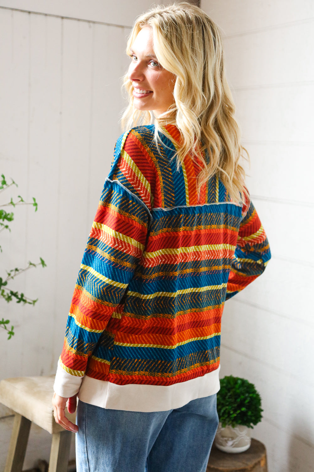 Sunset on the Trail Multicolor Textured Oversized Knit Sweater