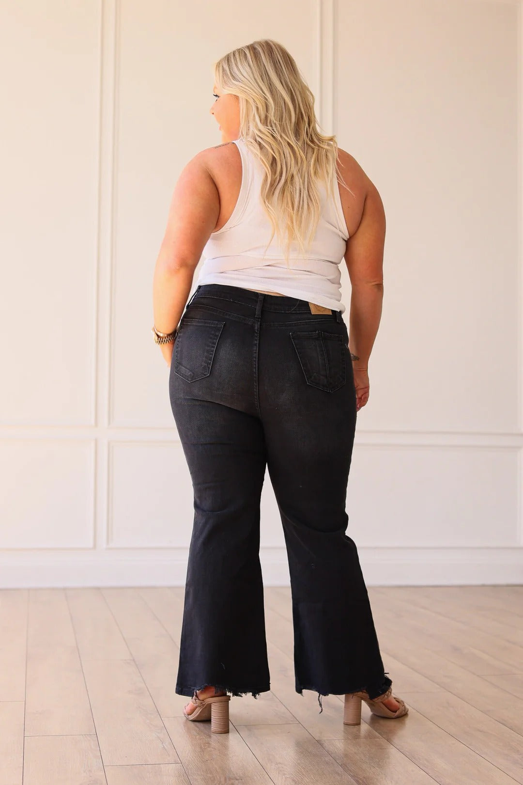 Dixie High Rise Distressed Black Kick Flare - Shop All Around Divas