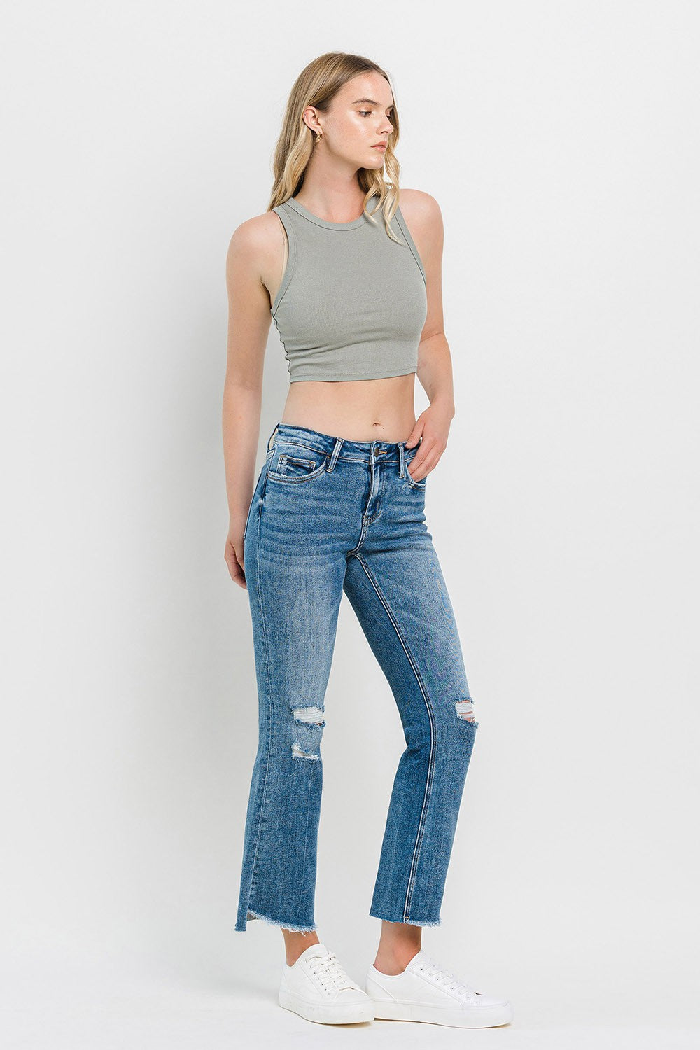Vervet by Flying Monkey Full Size Mid Rise Distressed Cropped Flare Jeans - Shop All Around Divas