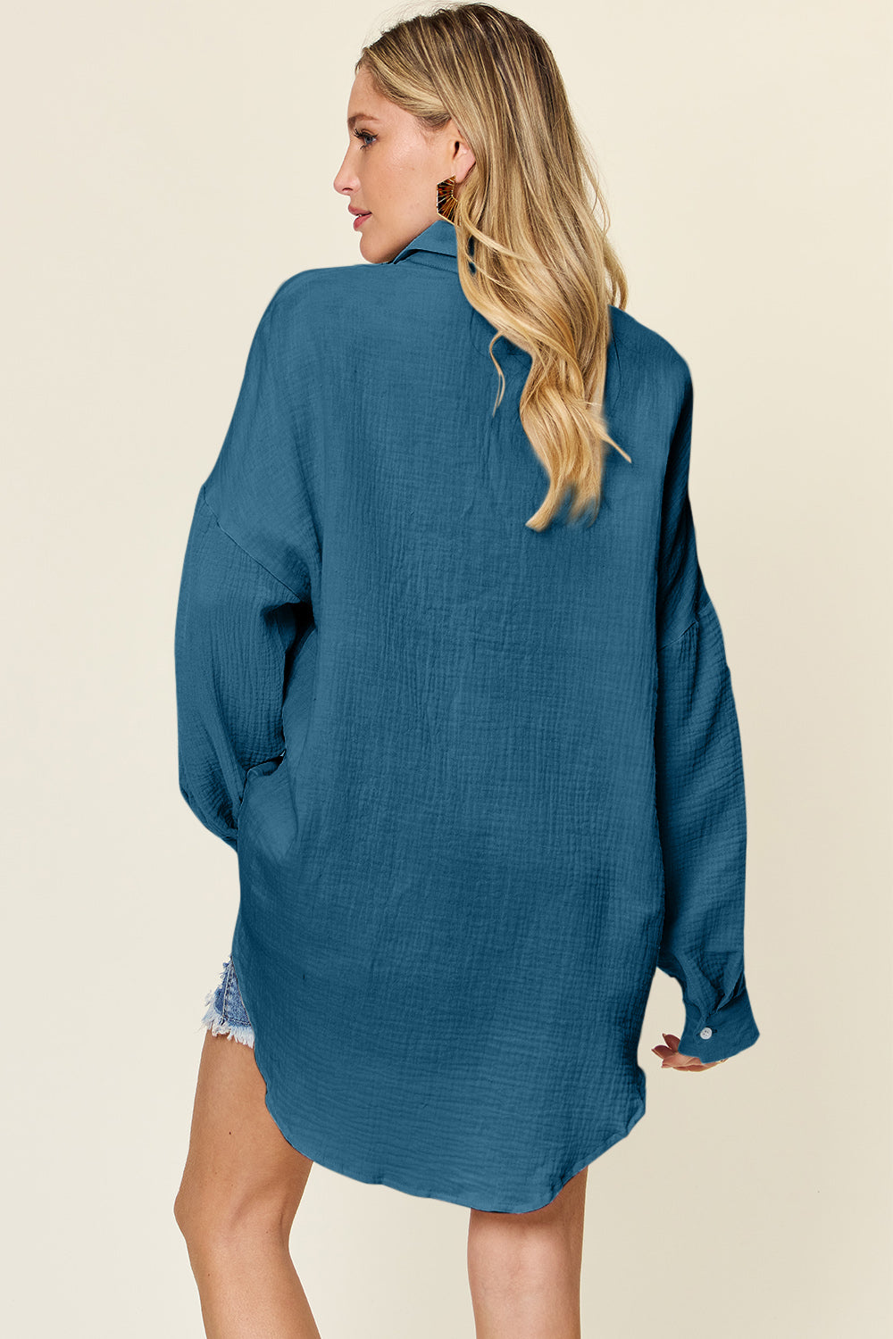 Double Take Full Size Pocketed Texture Button Up Shirt - 5 Colors - Shop All Around Divas