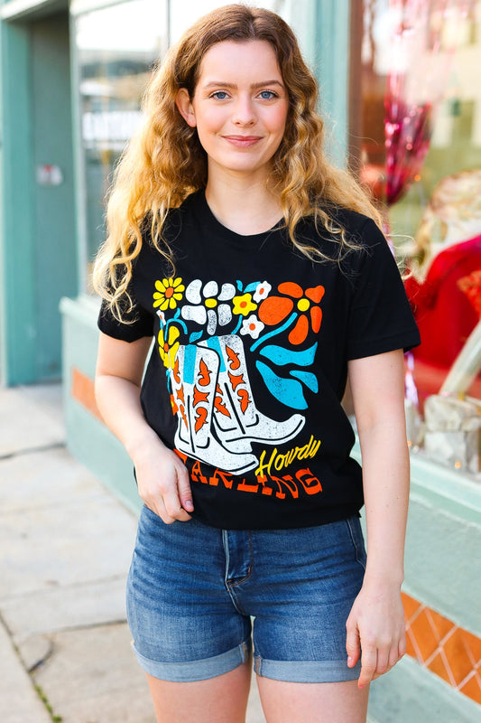 Black Cotton HOWDY DARLING Graphic Tee