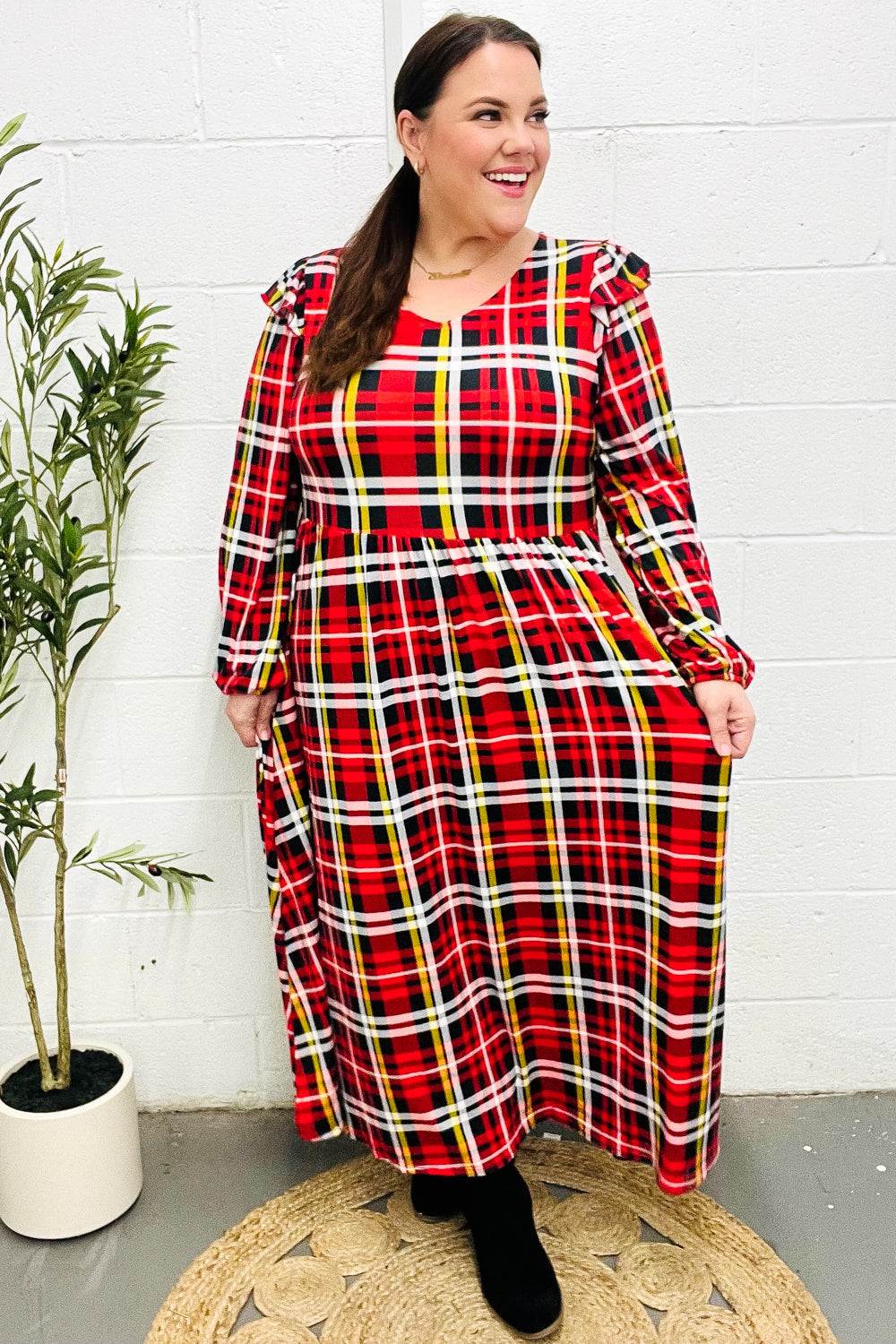 Adorable In Red Plaid Ruffle Detail Fit & Flare Midi Dress – Shop All  Around Divas