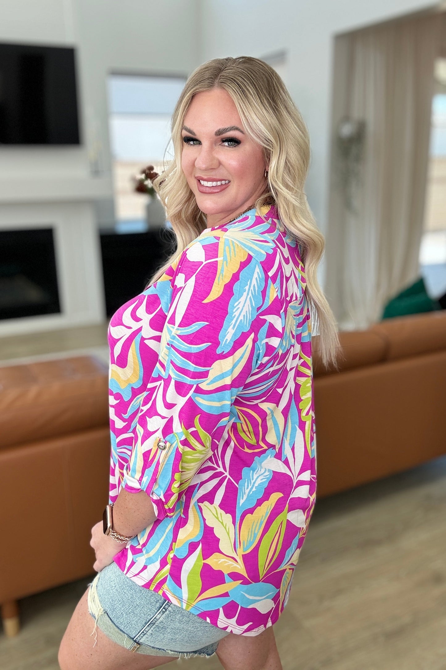 Lizzy Top in Magenta and Lime Palm - Shop All Around Divas