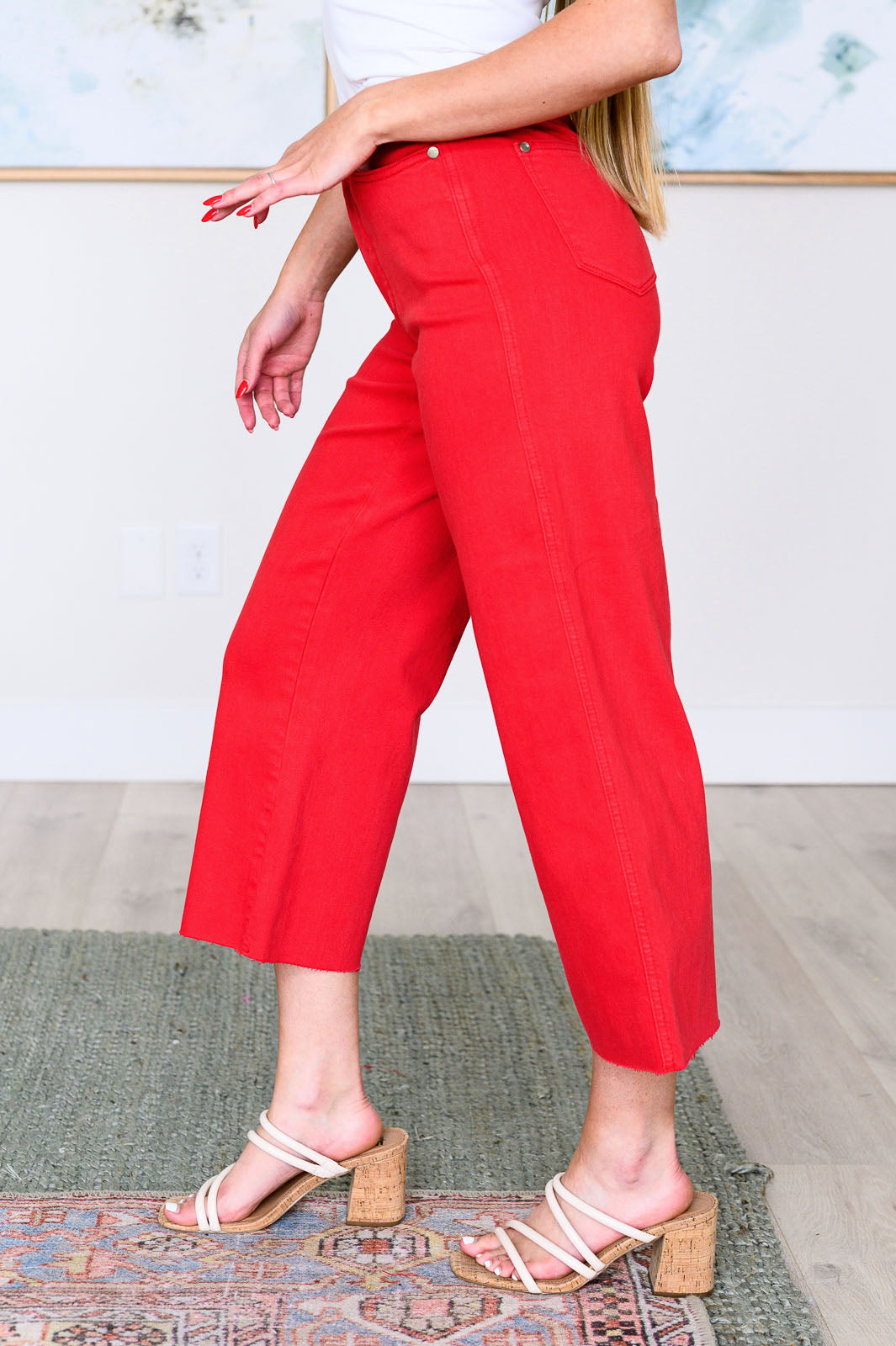Lisa High Rise Control Top Wide Leg Crop Jeans in Red - JUDY BLUE - Shop All Around Divas