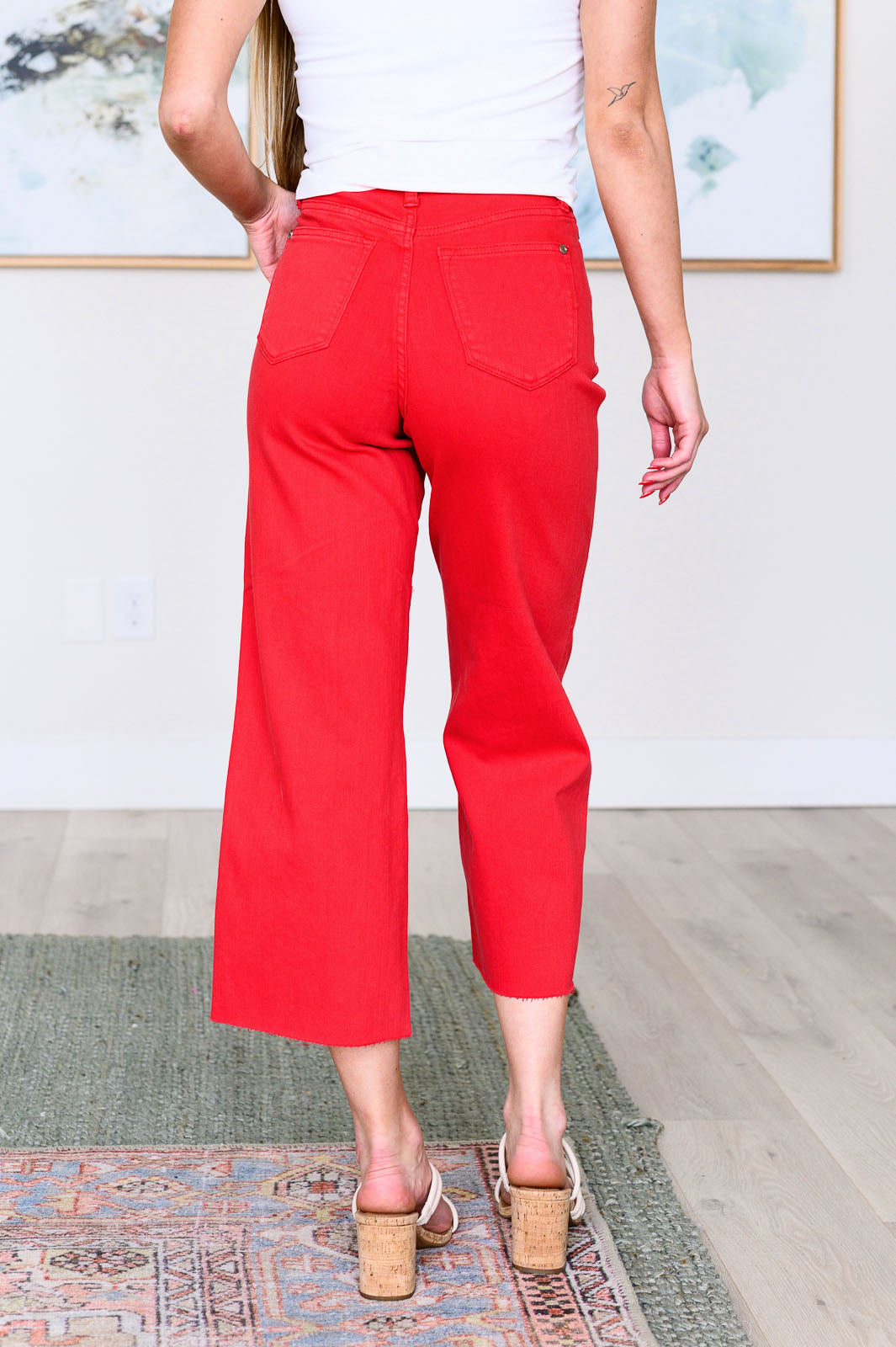 Lisa High Rise Control Top Wide Leg Crop Jeans in Red - JUDY BLUE
