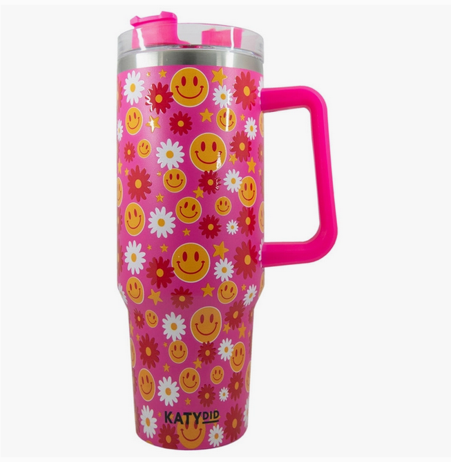 Red Flower Happy Face Travel Tumbler 40 oz - Shop All Around Divas