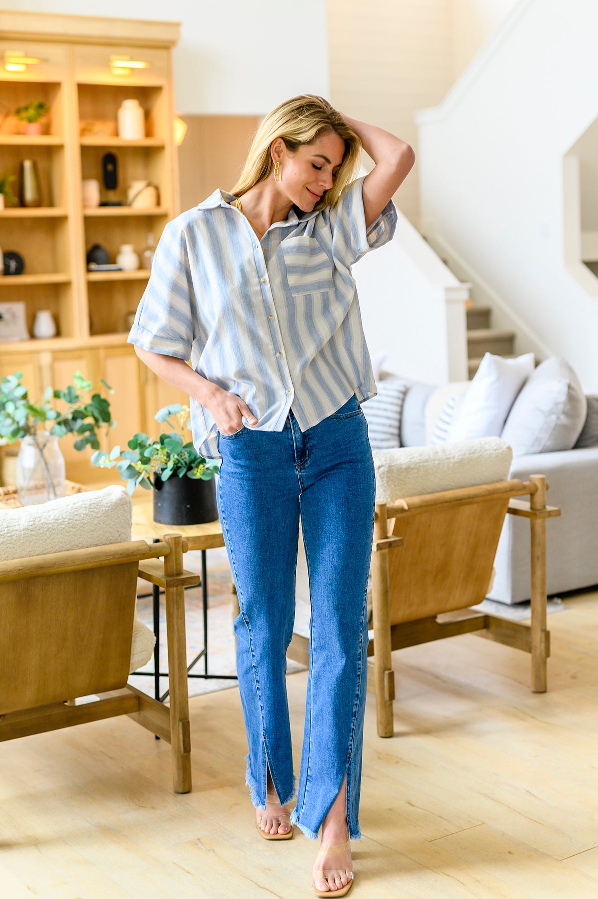 Tailored to Relax Striped Button Down - Shop All Around Divas