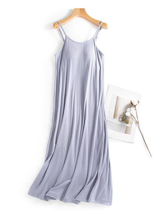 Scoop Neck Midi Cami Dress with Bra - 5 Colors
