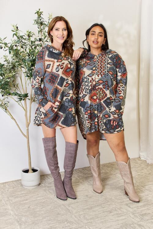 Heimish Full Size Printed Button Up Hooded Jacket - Shop All Around Divas