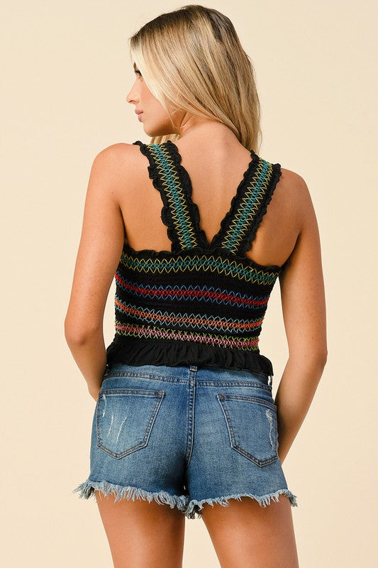 Black Multi Colored Smocked Crop Top Shop All Around Divas