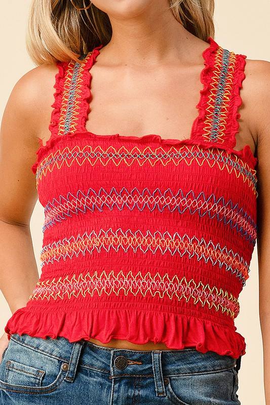 Red Multi Color Smocked Crop Top Shop All Around Divas