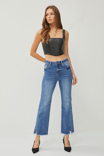 RISEN High Waist Raw Hem Slit Straight Jeans - Shop All Around Divas