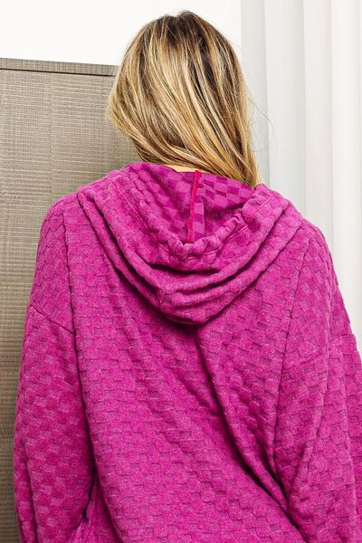 BiBi Brushed Checker Drawstring Long Sleeve Hoodie - Shop All Around Divas