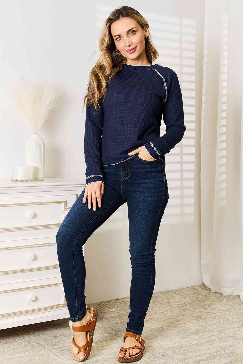 Basic Bae Long Raglan Sleeve Round Neck Top - Shop All Around Divas