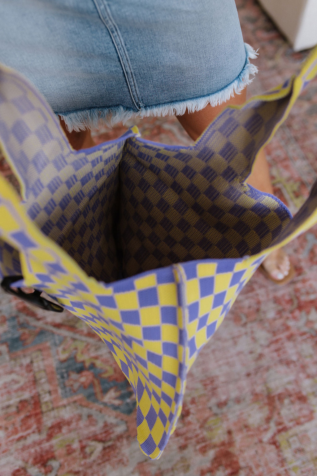 Checkerboard Lazy Wind Big Bag in Lilac & Yellow - Shop All Around Divas