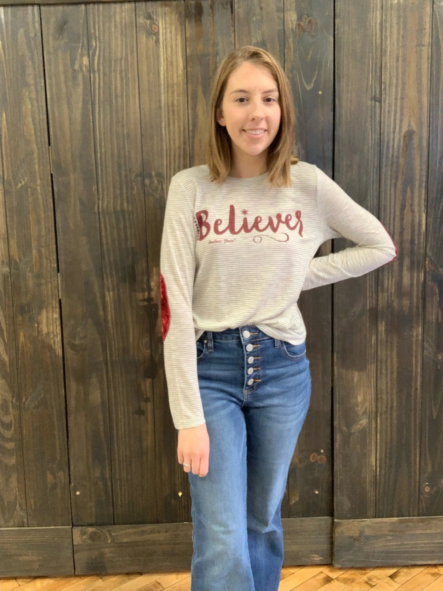 Believer Striped Velvet Elbow Long Sleeve