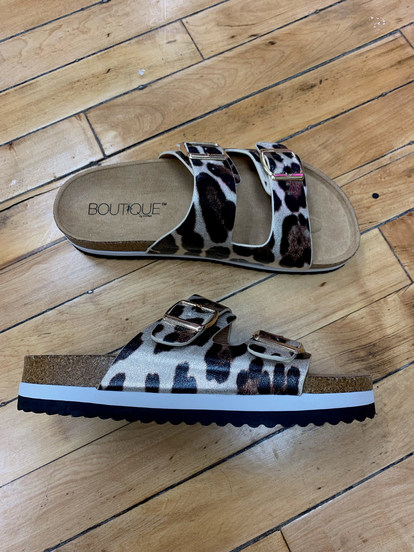 Beach Babe Sandals - Gold Cheetah Corkys