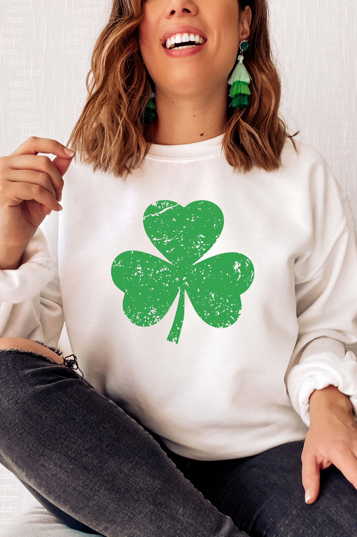 DISTRESSED SHAMROCK SWEATSHIRT - Shop All Around Divas
