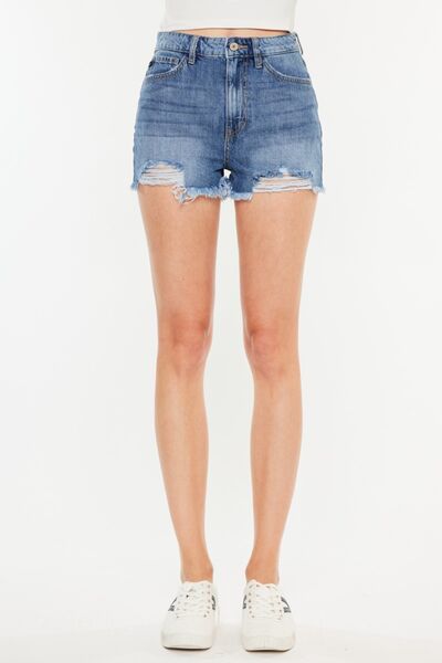 Kancan Distressed Raw Hem High Waist Denim Shorts - Shop All Around Divas