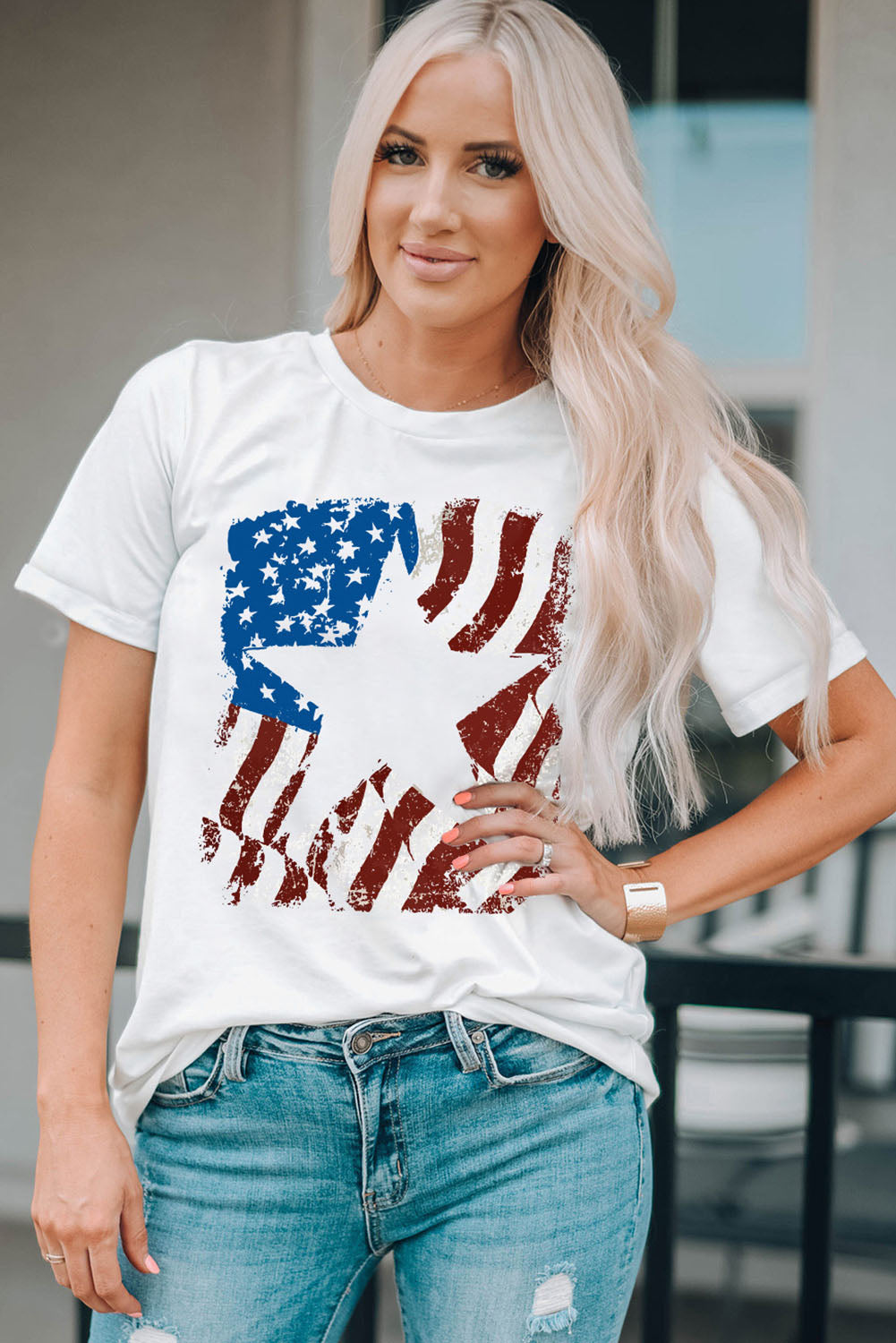 US Flag Graphic Round Neck Tee - Shop All Around Divas