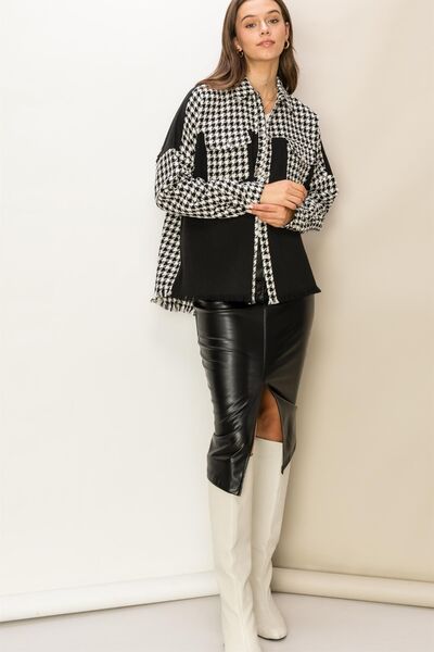 HYFVE Houndstooth Contrast Raw Hem Jacket - Shop All Around Divas