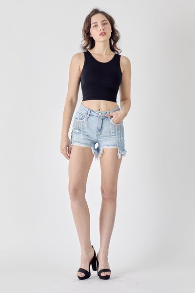 RISEN Gone Country Frayed Hem Denim Shorts - Shop All Around Divas