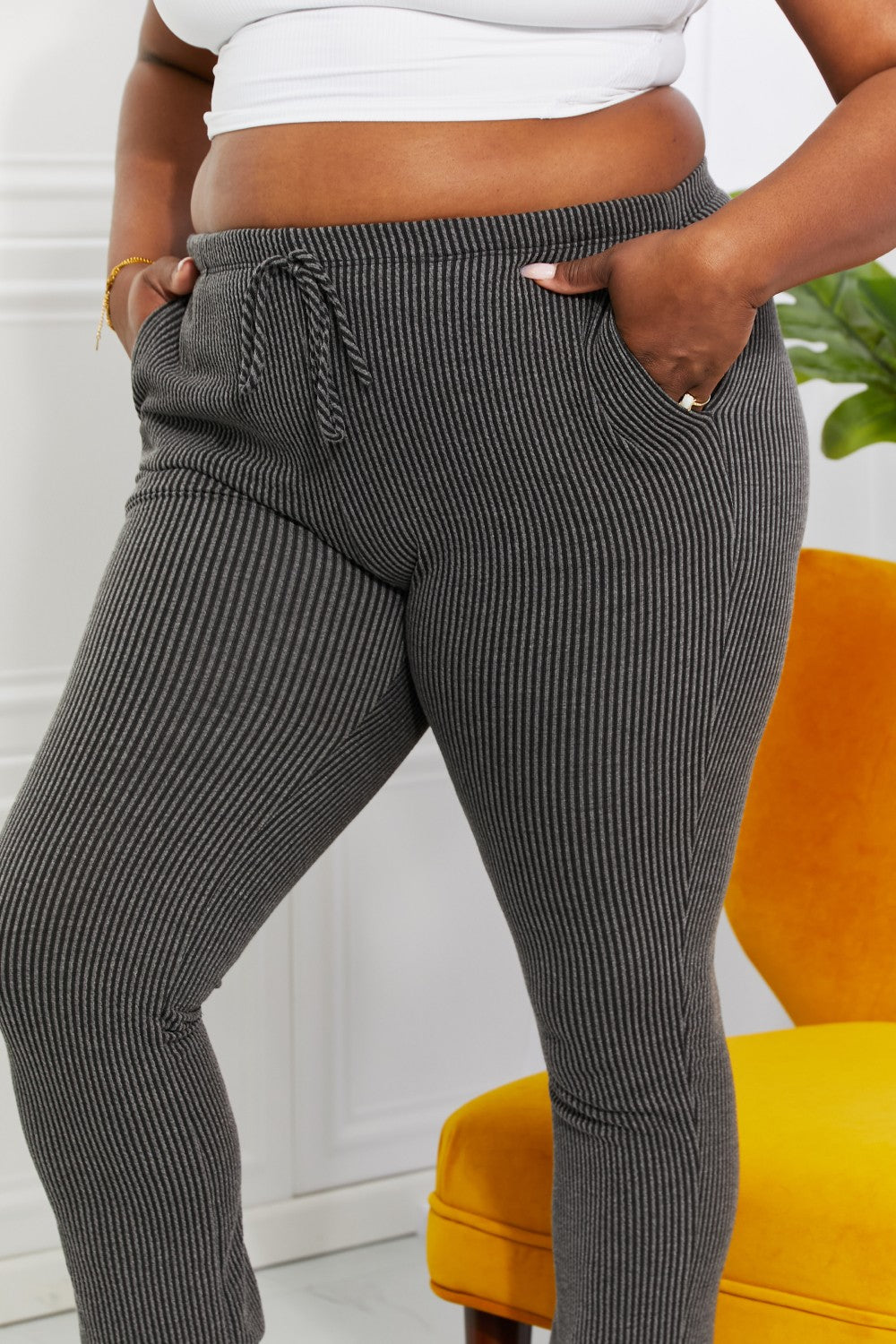 Blumin Apparel Full Size Easy Living Ribbed Joggers - Shop All Around Divas