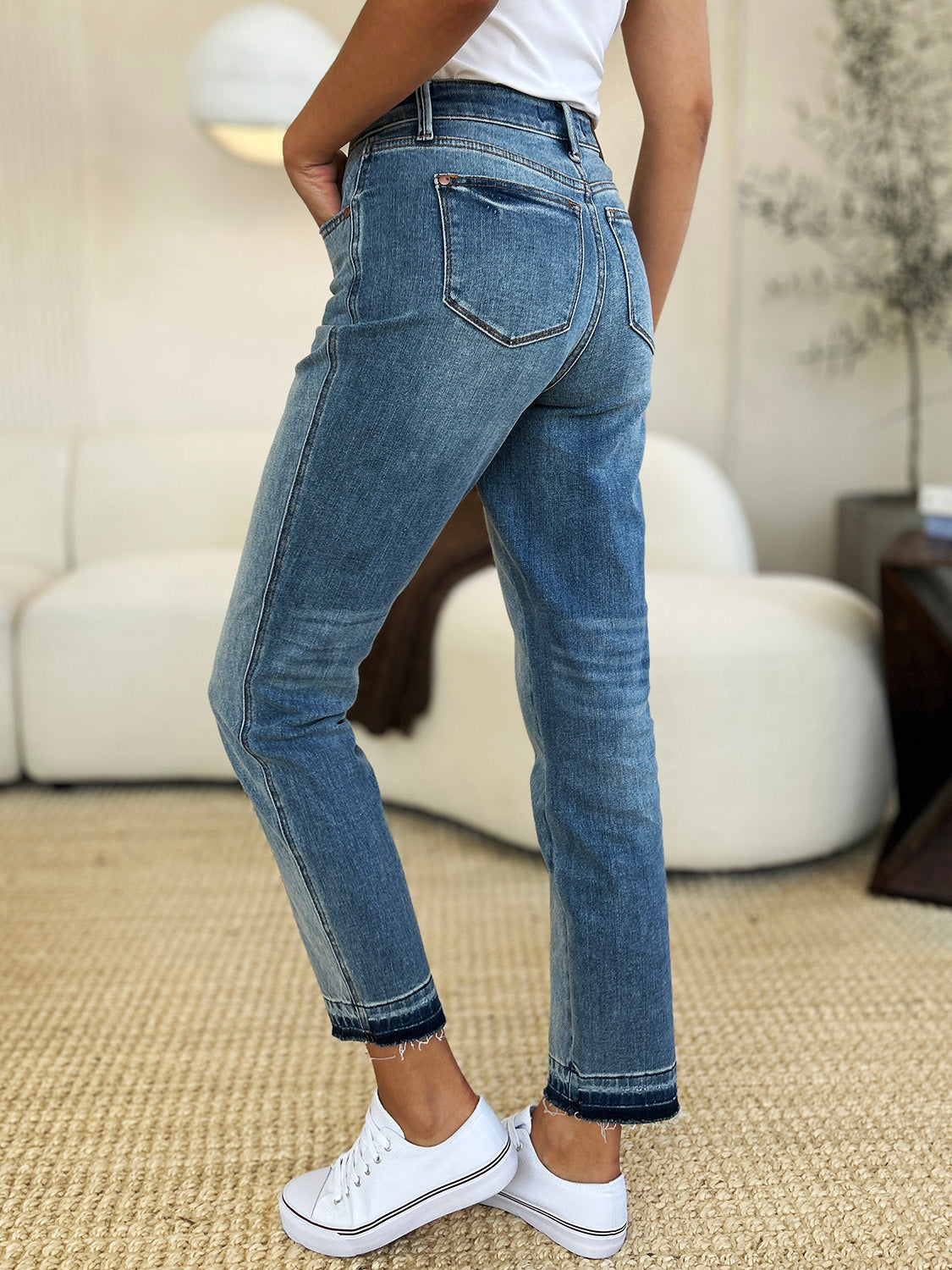 Judy Blue Full Size Mid Rise Rigid Magic Release Hem Jeans - Shop All Around Divas