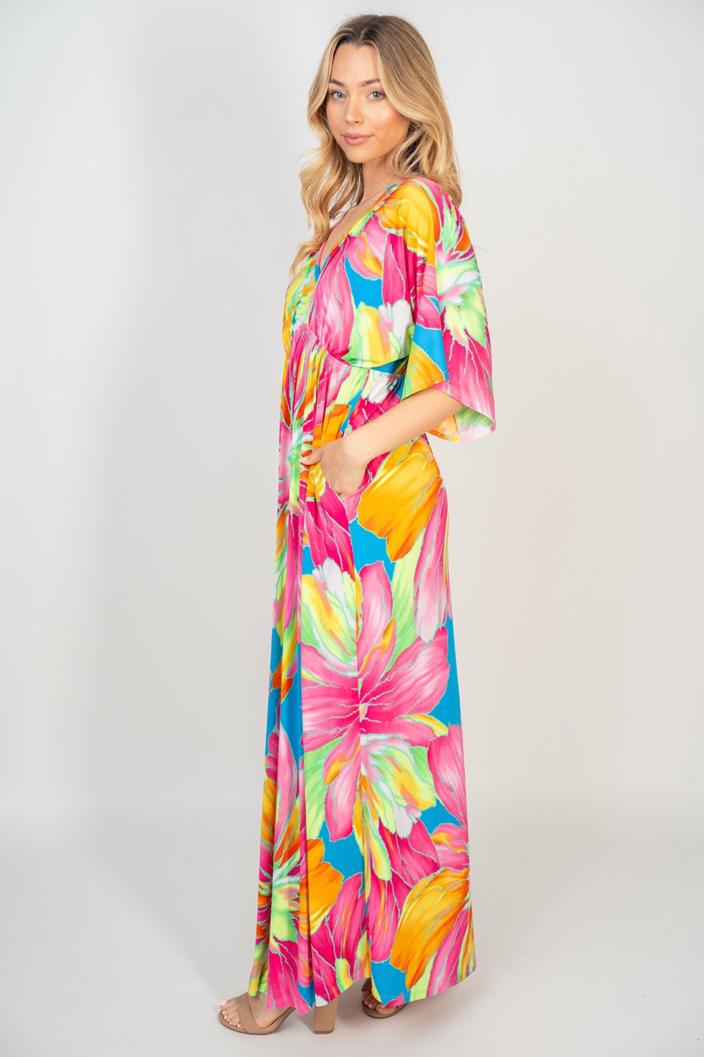 White Birch Printed V-Neck Maxi Dress with Pockets - Shop All Around Divas