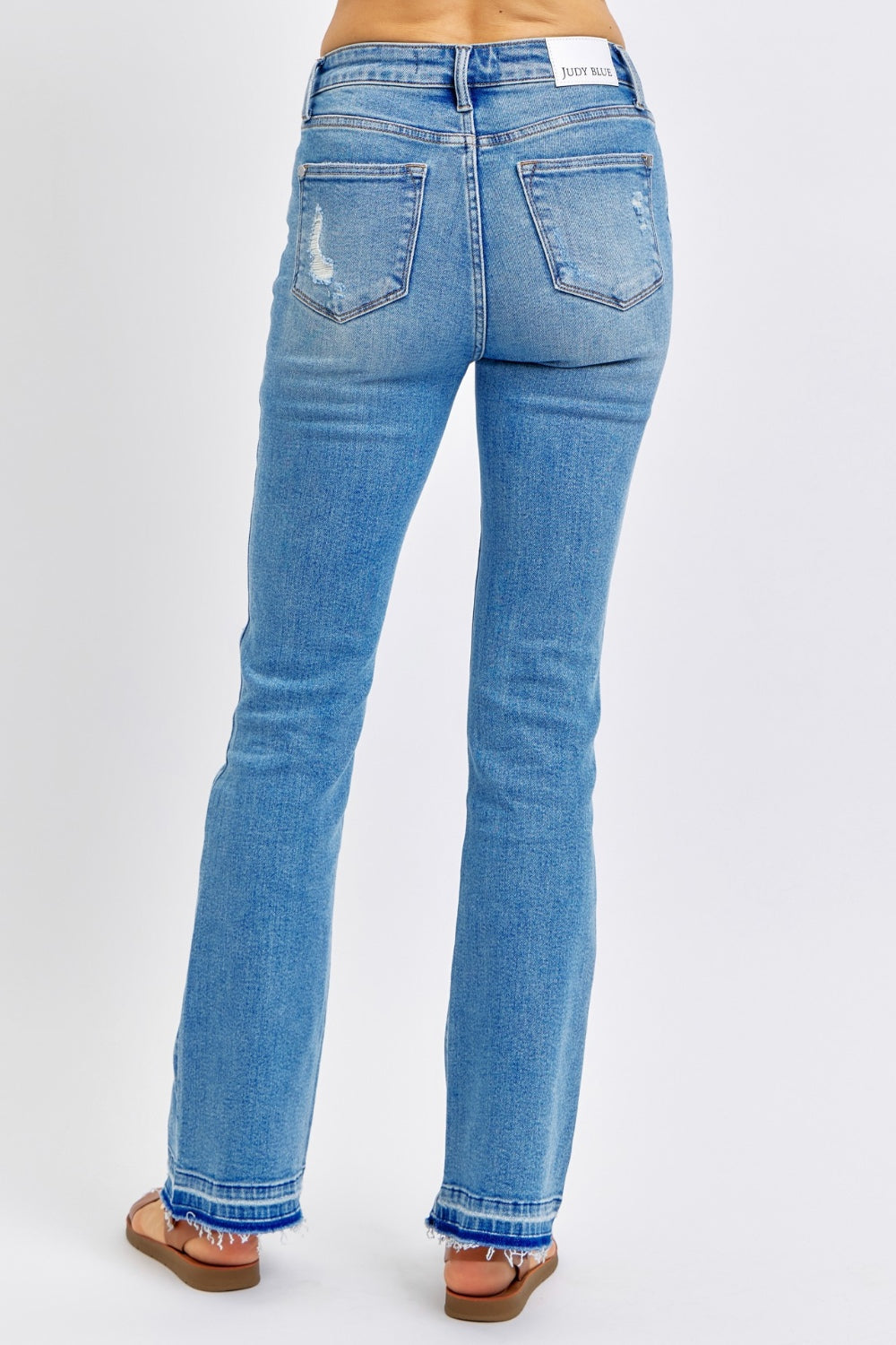 Judy Blue Full Size Mid Rise Destroyed Hem Distressed Jeans - Shop All Around Divas