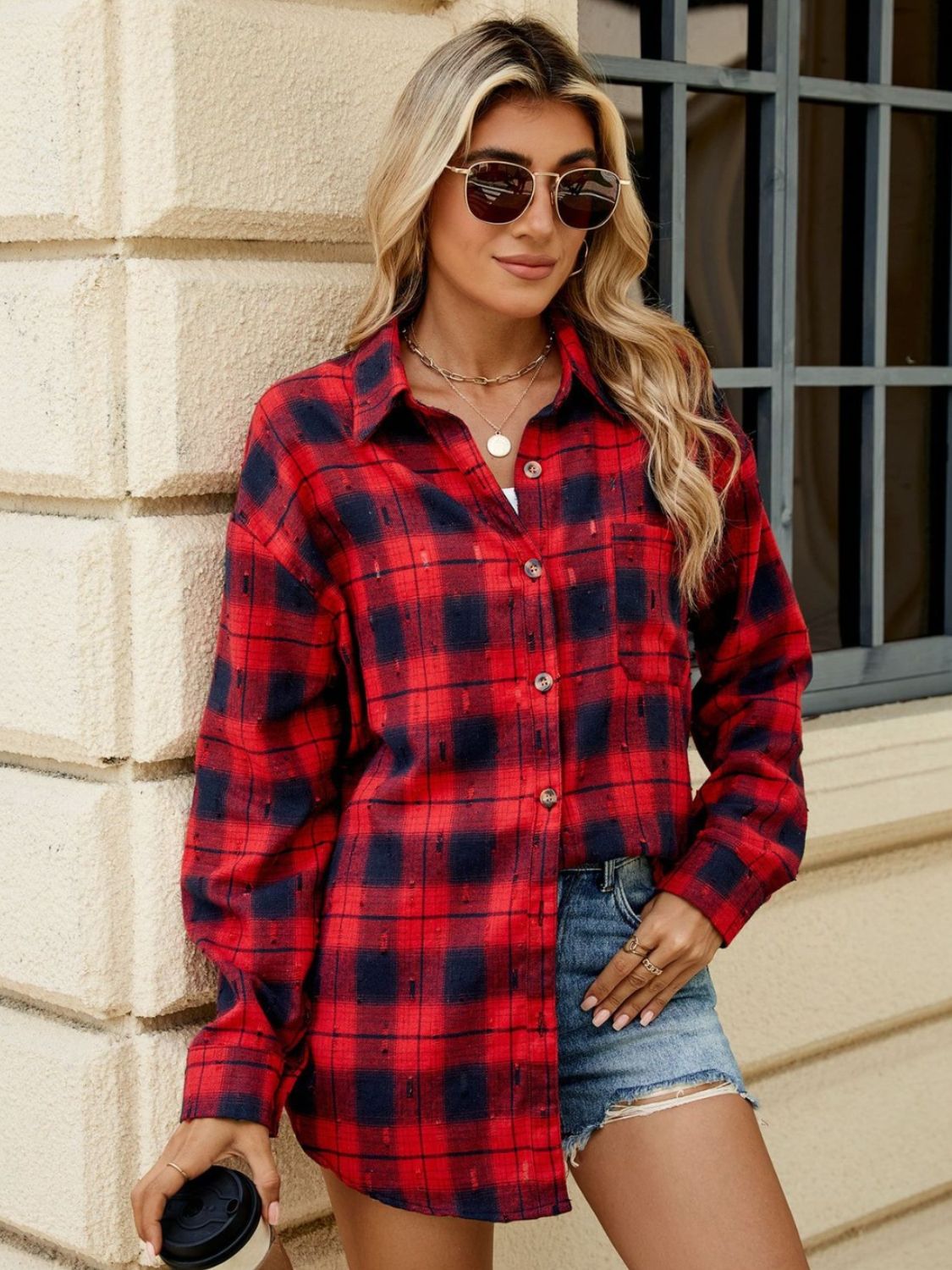 Plaid Button Up Long Sleeve Shirt - 4 Styles Trendsi