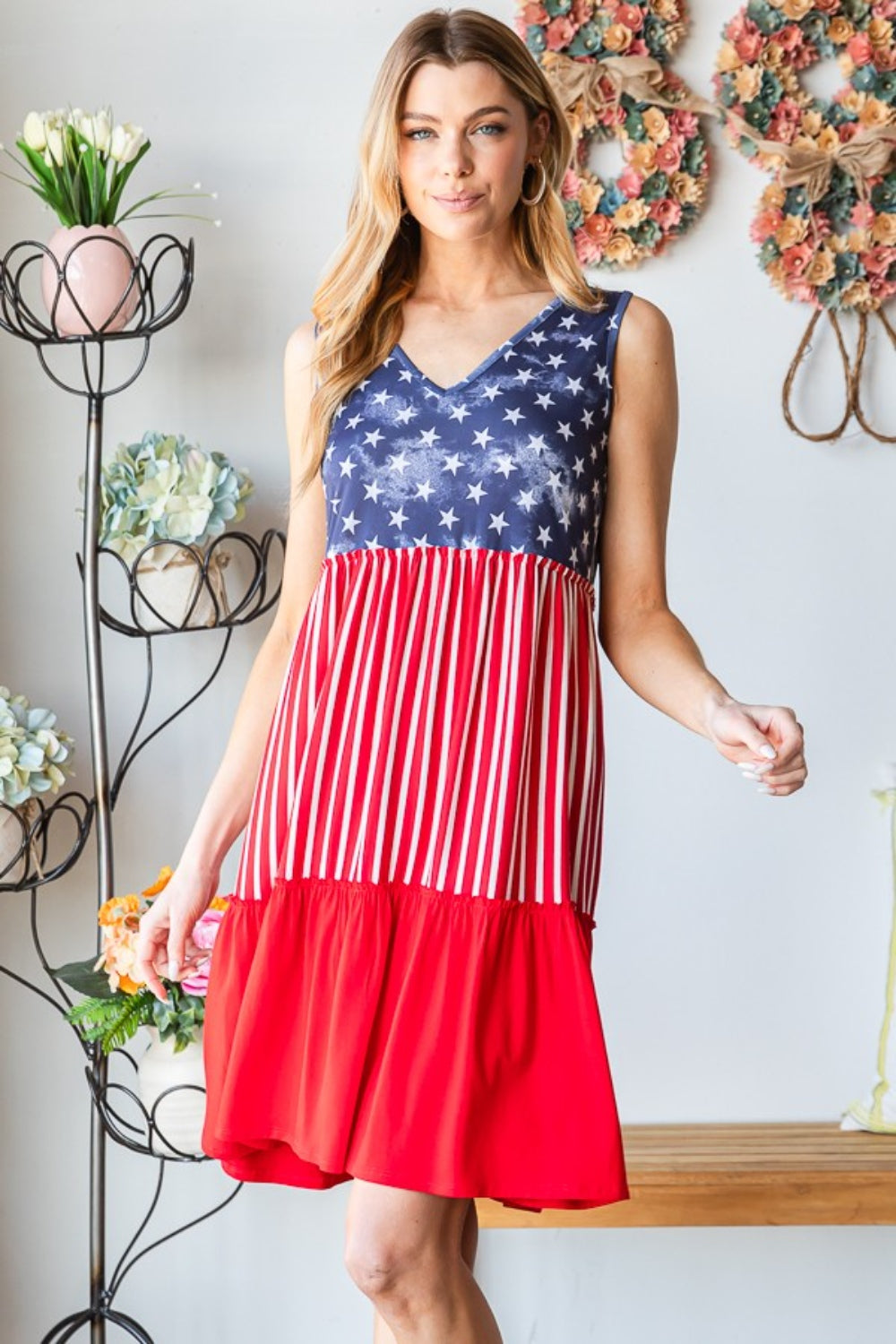 Heimish US Flag Theme Contrast Tank Dress - Shop All Around Divas