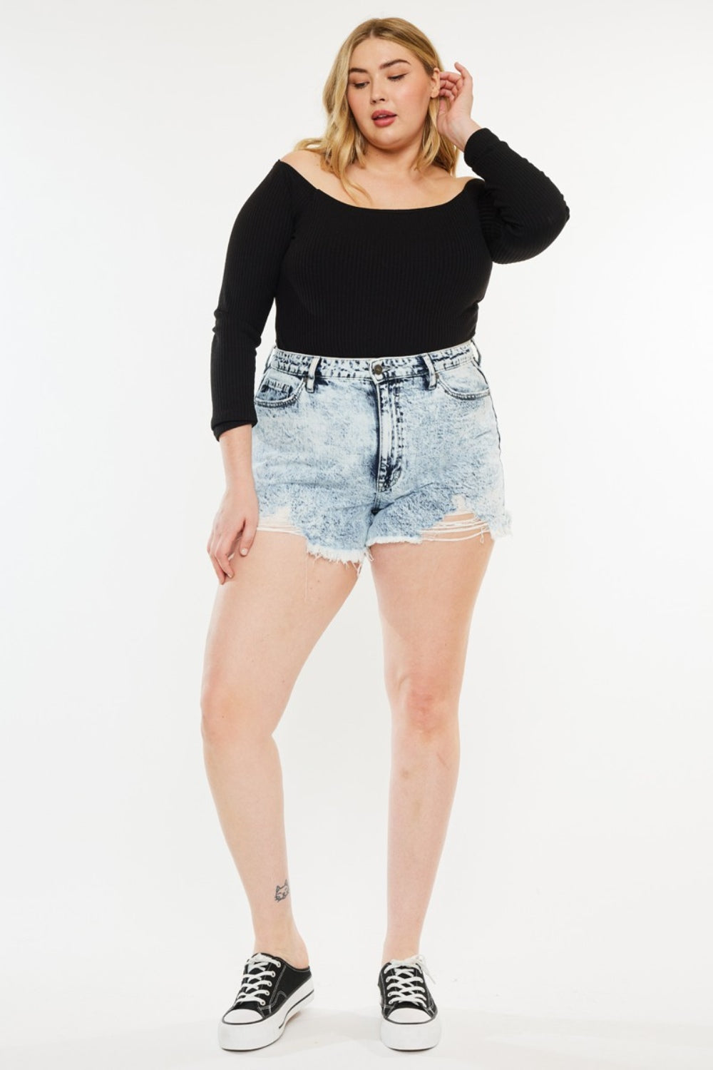 Kancan Full Size Distressed High Waist Denim Shorts - Shop All Around Divas