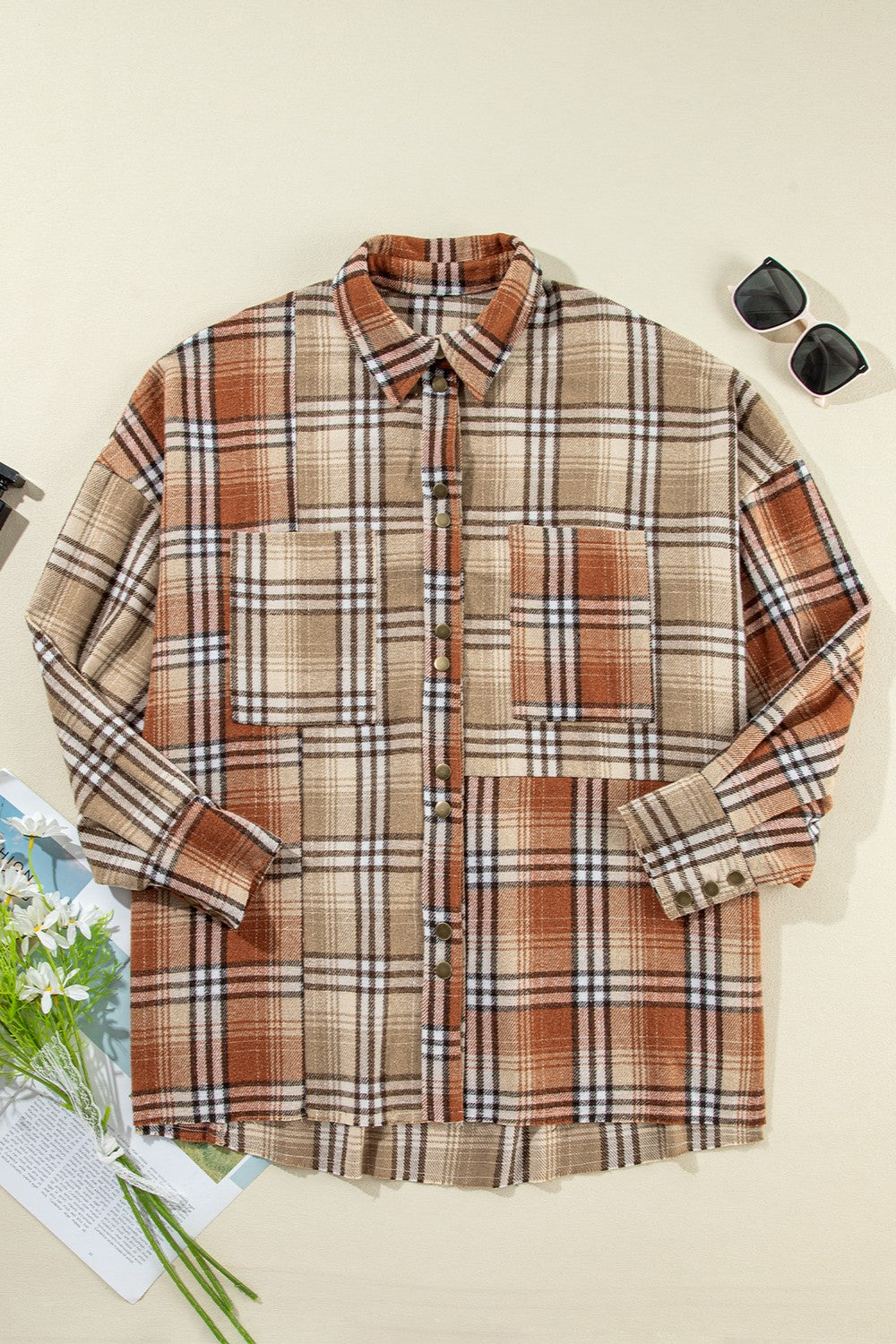 Reece Plaid Snap Down Shacket Trendsi