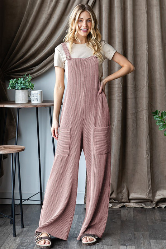 Heimish Full Size Ribbed Front Pocket Sleeveless Jumpsuit Trendsi