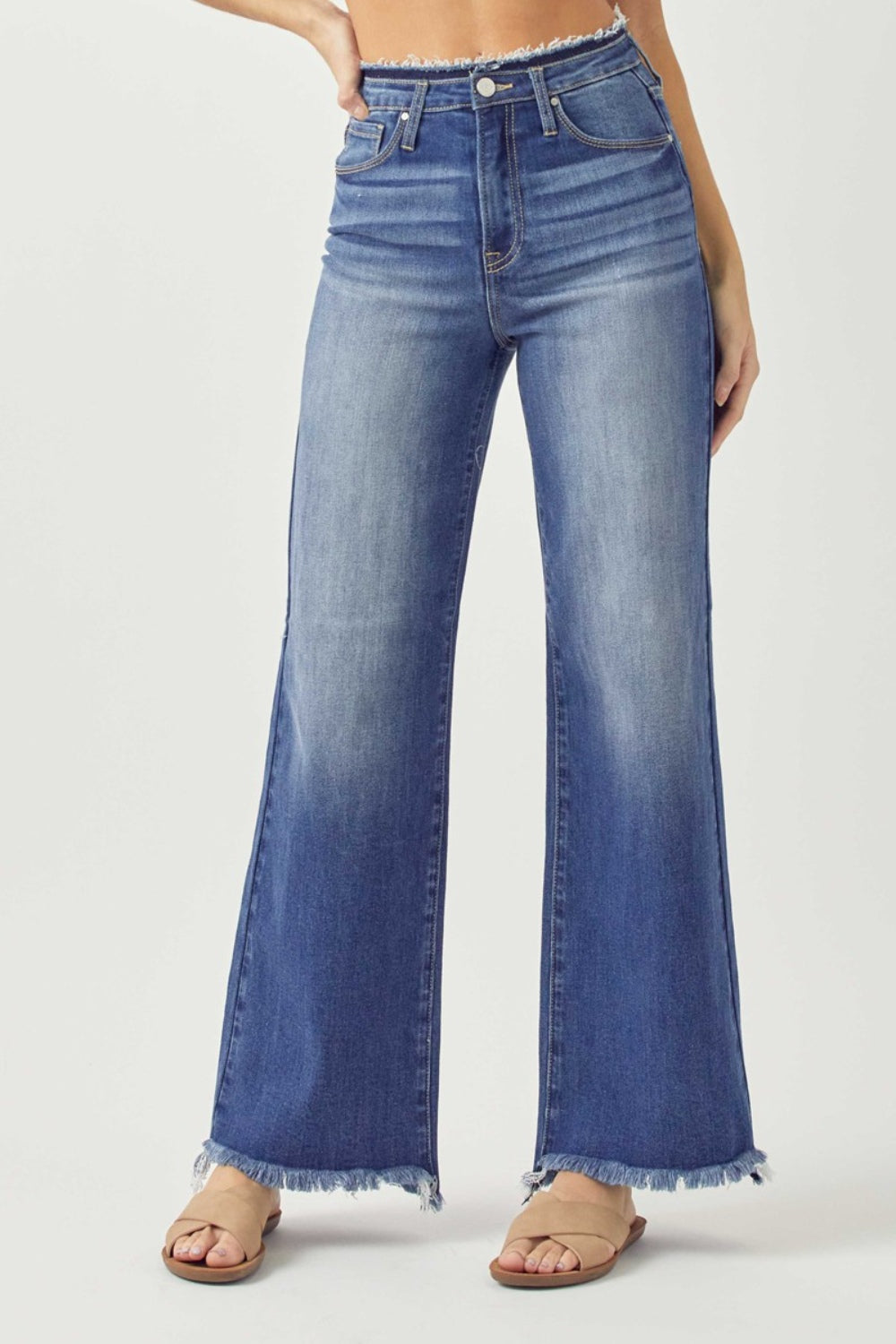 RISEN High Waist Raw Hem Wide Leg Jeans - Shop All Around Divas