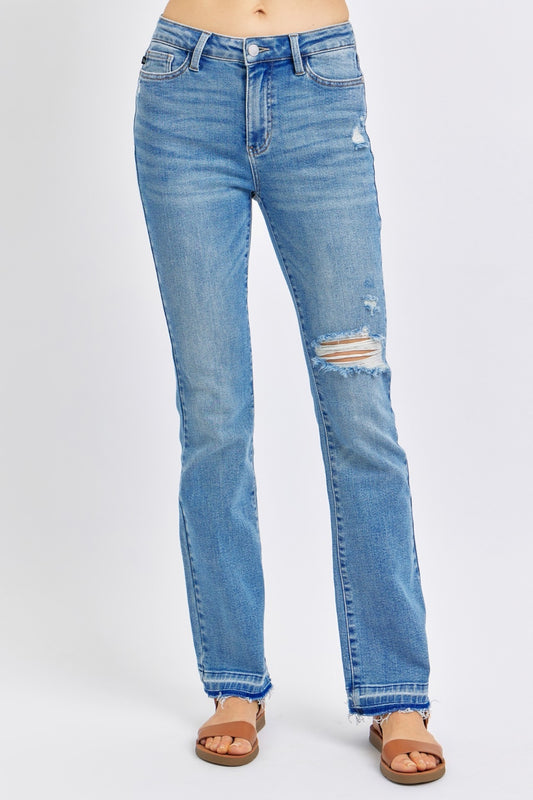 Judy Blue Full Size Mid Rise Destroyed Hem Distressed Jeans - Shop All Around Divas