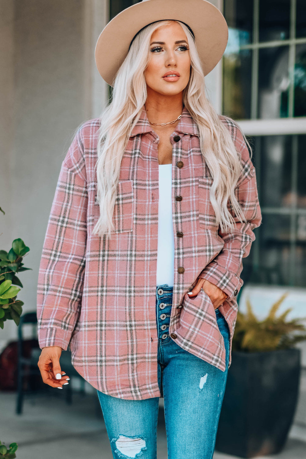 Plaid Curved Hem Dropped Shoulder Longline Shirt Jacket - Multiple Colors