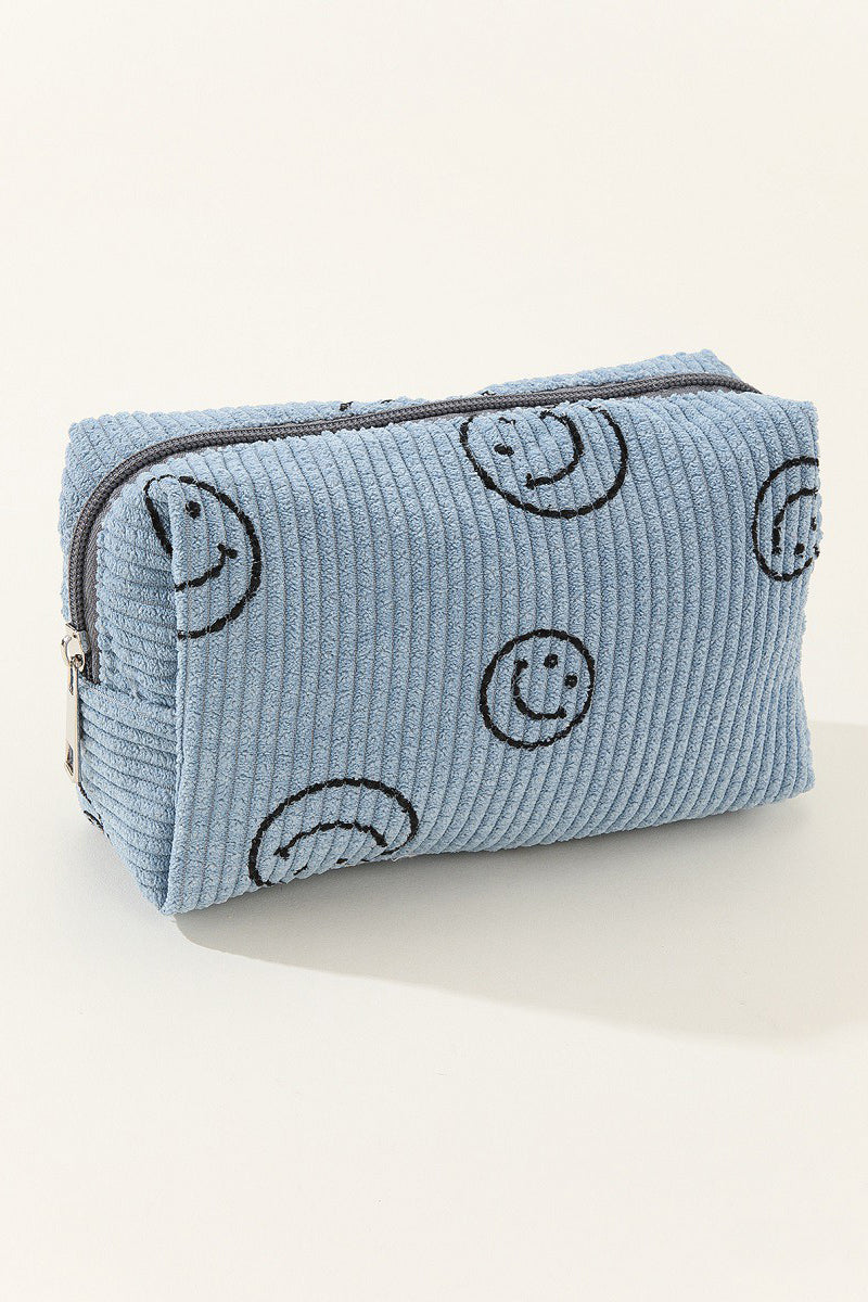 Zenana Smiley Face Corduroy Cosmetic Pouch - 6 Colors