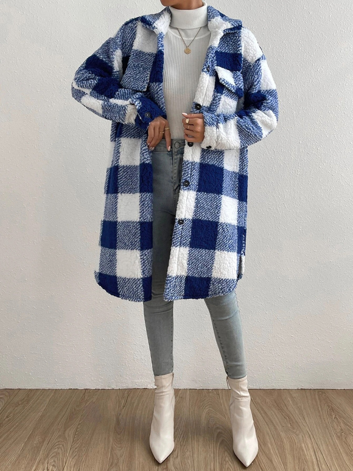 Plaid Collared Neck Button Down Coat - 5 colors