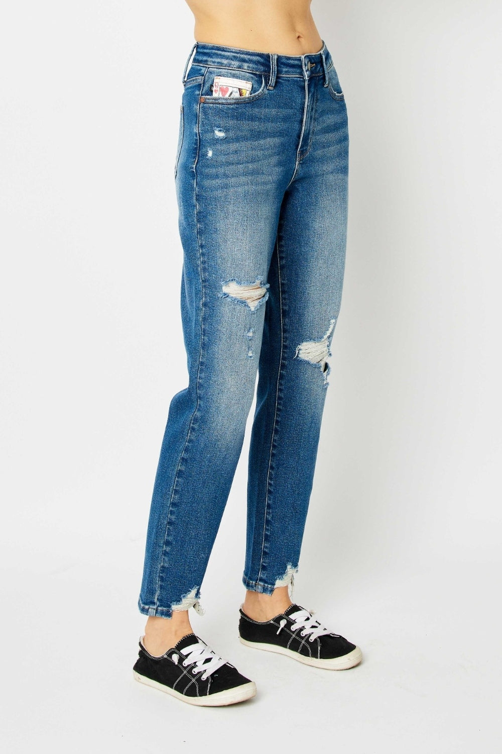 Judy Blue Queen Of Hearts Boyfriend Distressed Slim Jeans - Shop All Around Divas