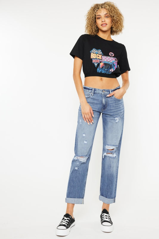 Kancan Mid Rise Distressed Straight Jeans - Shop All Around Divas