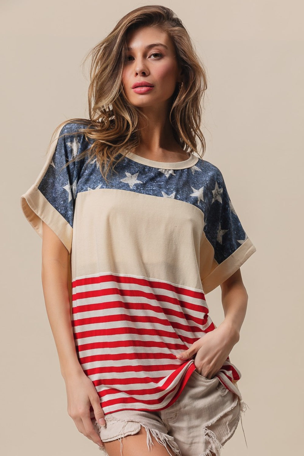 BiBi American Flag Theme Short Sleeve T-Shirt - Shop All Around Divas