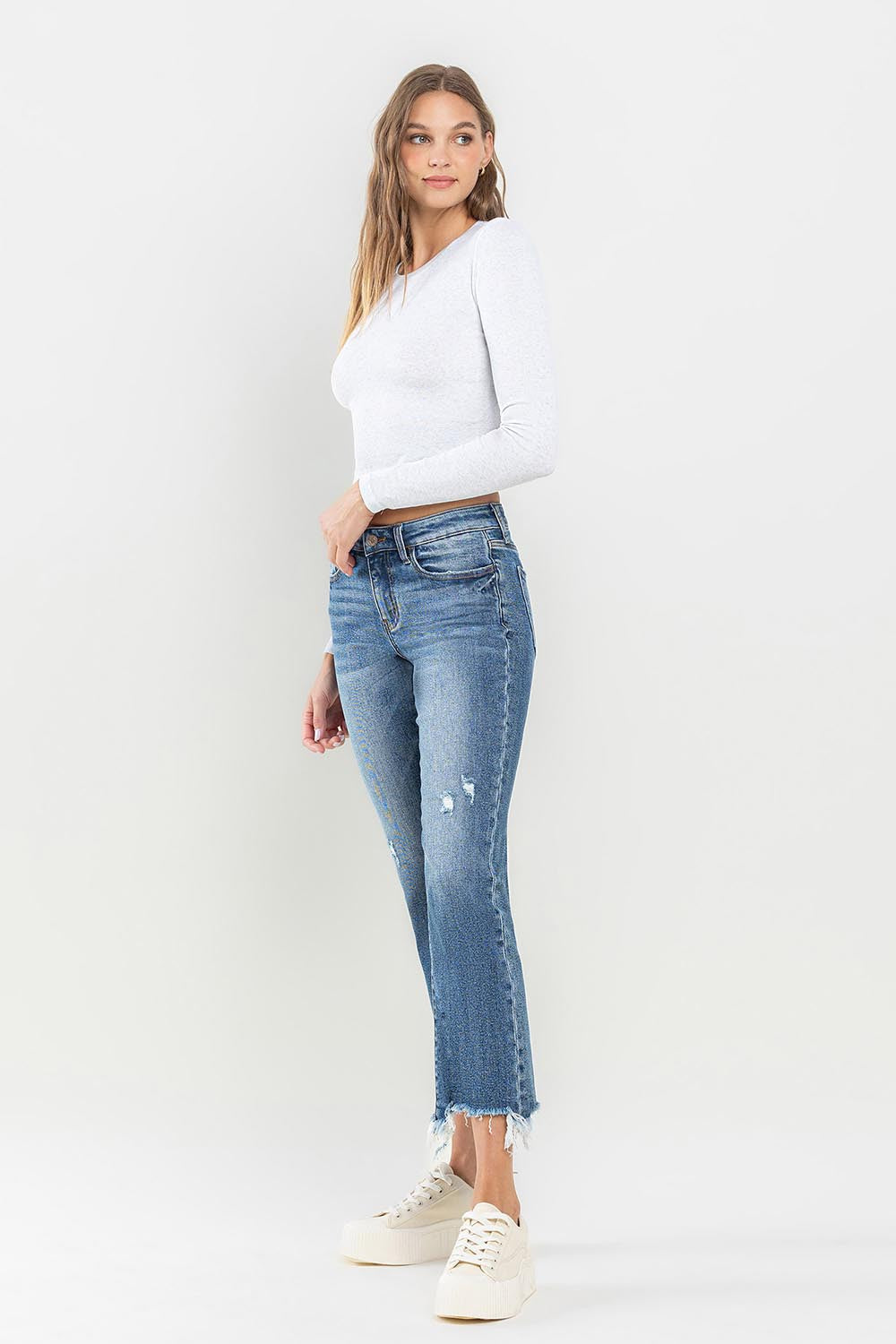 Lovervet Mid Rise Frayed Hem Jeans - Shop All Around Divas